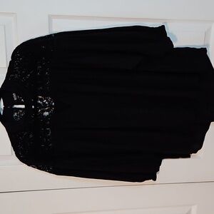 Puff Sleeves Black Flocked Lace Cottagecore Top Size XL